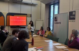 MPs sit and discuss around a table